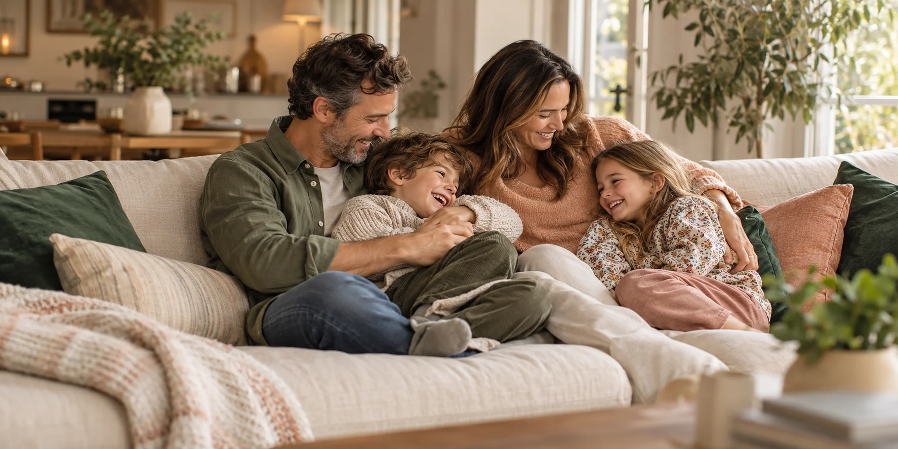 A family sharing a relaxed moment together at home